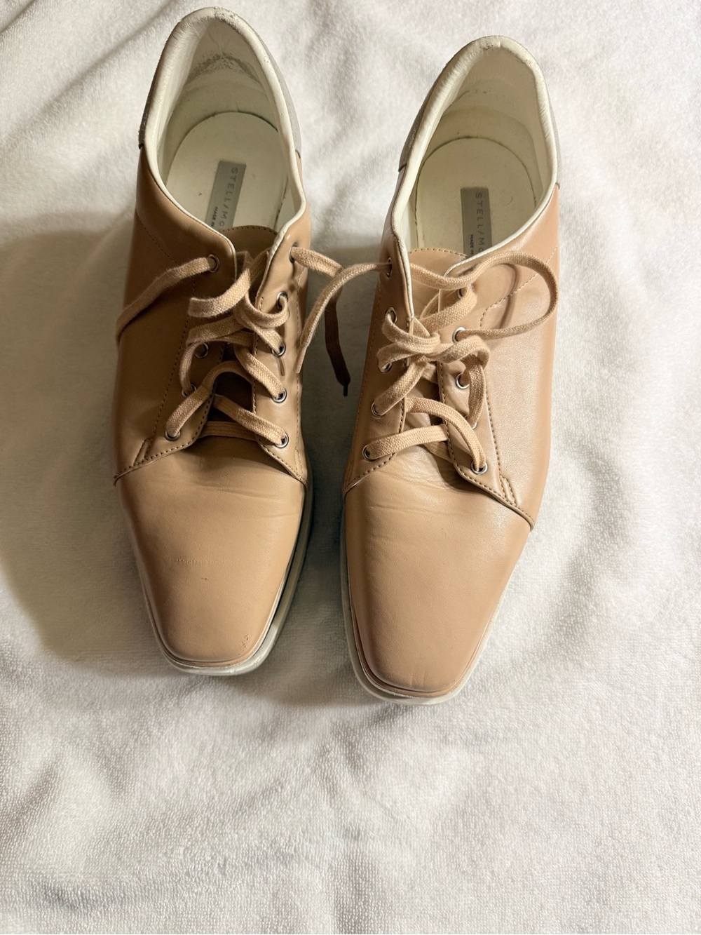 Stella McCartney Beige Lace-Up Square-Toe Flats